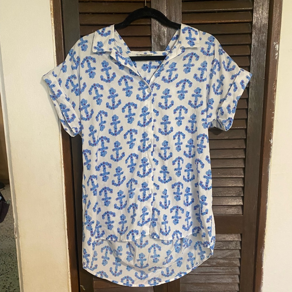 Blue Anchor Print Women's Top